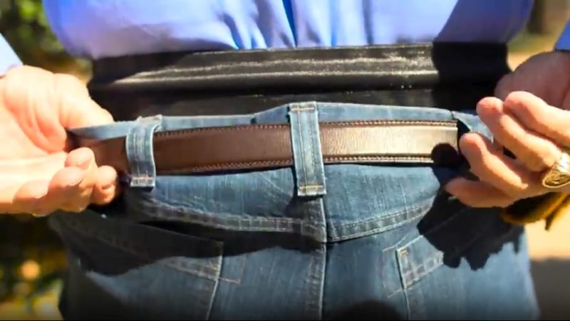 A belt with an integrated ridge in the back, worn on the outside of your tucked shirt or undershirt.